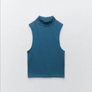 Zara Blue Ribbed Tank Top